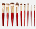 9-Piece Pro Red Face & Eye Makeup Brush Set